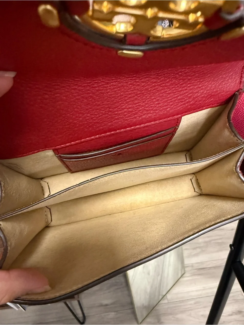Tory Burch Red Pebbled Leather Shoulder Bag with Gold Hardware